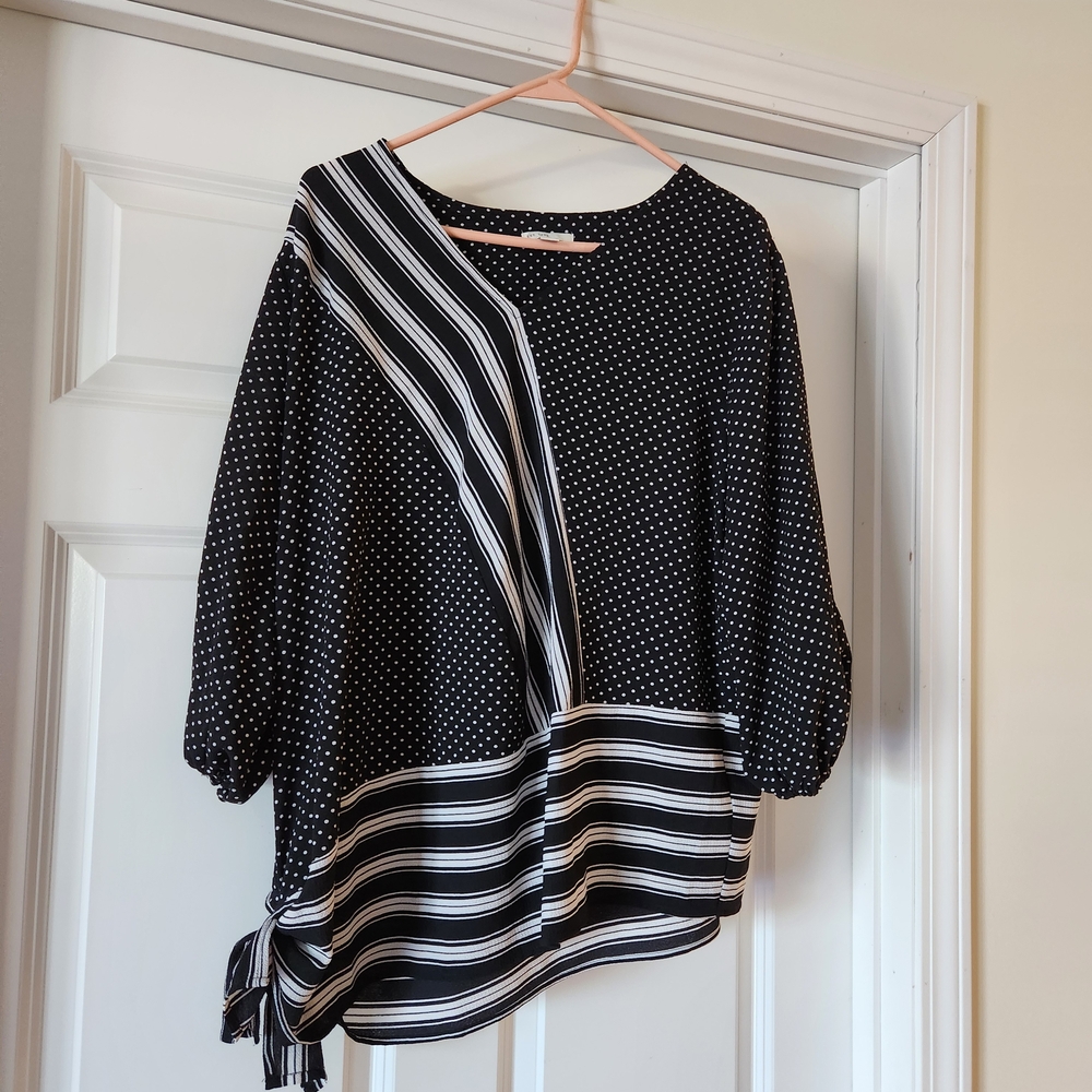 Ladies Elegant Black and White Dteiped And Polka Dot Women's Blouse